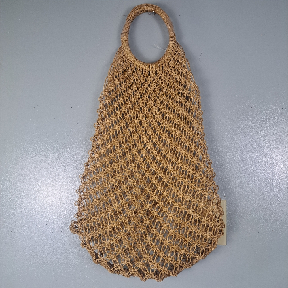Handmade Boho Just Macramé Net Tote Bag Natural Fiber Woven Market Beach